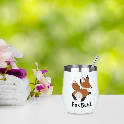 VICBOU Cute Funny 12 oz Tumbler, Wine Tumbler Insulated Wine Glass with Lid, Fox Gifts for Girls Boys Women Men Mom Animal Lovers Fox Supplies Accessories Friendship Appreciation Christmas Birthday thumbnail 5