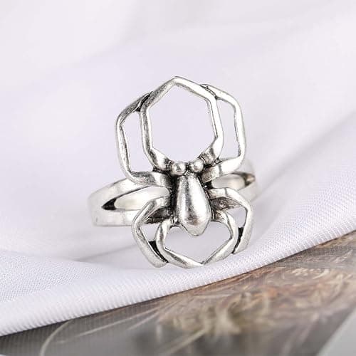 Yheakne Gothic Spider Ring Silver Spider Oxidized Ring Chunky Statement Ring Punk Animal Ring Halloween Jewelry for Women and Girls thumbnail 6