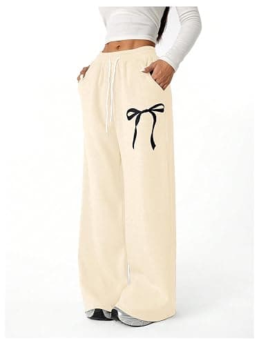 Verdusa Girl's Bowknot Baggy Sweatpants Lightweight Straight Leg Athletic Pants with Pockets thumbnail 3