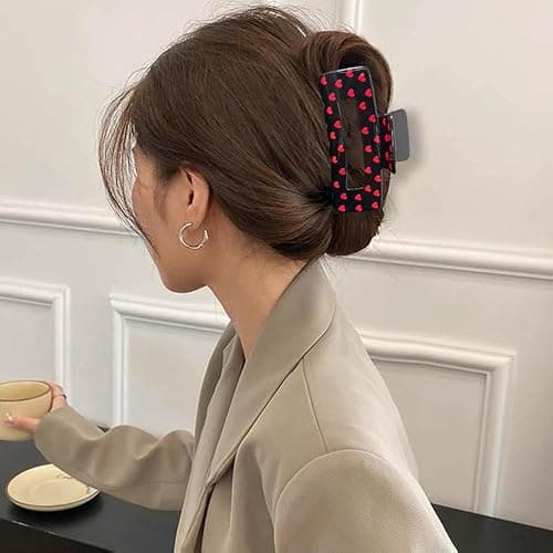 Valentine’s Day Hair Claw Clips for Thick or Thin Hairs, 1 Pack Black Red Heart Design Hair Clips No-Slip Claw Clips for Valentine’s Day Hair Accessories Acrylic Large Square Hair Jaw Clip for Women thumbnail 6