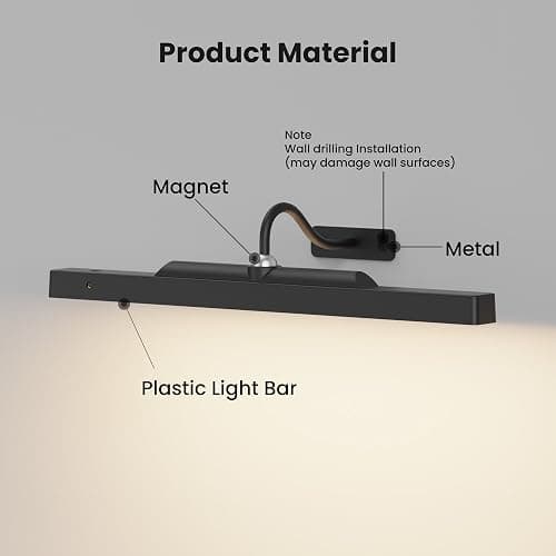 Dimmable Cordless Picture Light with Controller and Timer, Rechargeable 5000mAh Battery Wall Sconce for Wall Pictures, 16in Wall Light for Gallery Artwork, Paintings, Phote, Portraits - Black thumbnail 8