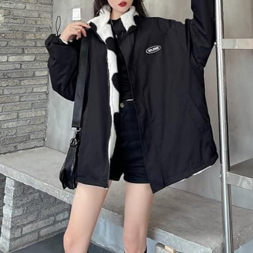 Sumleno Women's Fleece Sherpa Jackets Reversible Kawaii Heart Print Fuzzy Zip Up Cutecore Coats Aesthetic Y2k Gyaru Clothes thumbnail 4