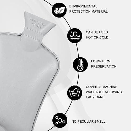 Jsdoin Hot Water Bottle with Luxury Cosy Faux Fur Cover UK, 2L Leakproof Hot Water Bag for Neck, Shoulder Pain and Hand Feet Warmer (Darkgrey) thumbnail 2
