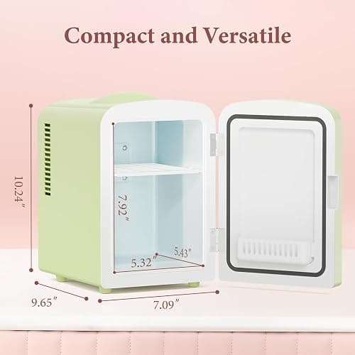 Xbeauty Skincare Mini Fridge With Dimmable LED Mirror, 4L Mini Makeup Refrigerator for SkinCare, Cosmetics, Food & Drinks, Portable Small Refrigerator for Bedroom, Dorm, Car, Office, Green thumbnail 2