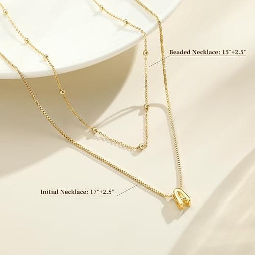 JIAOGE Christmas Gifts for Women Girls - Gold/Silver Bubble Pendent Layered Initial Necklaces for Women Dainty Gold Necklace for Women Beaded Box Chain Choker Letter Necklace Gold Jewelry for Women thumbnail 7