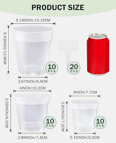 homenote Clear Nursery Pots for Plant,3/4/5 Inch Plant Pot for Planting Plastic Seedling with Drainage Holes Seed Starter Flower High Transparency 20 Labels Excellent Hardness(30 Pack) thumbnail 3