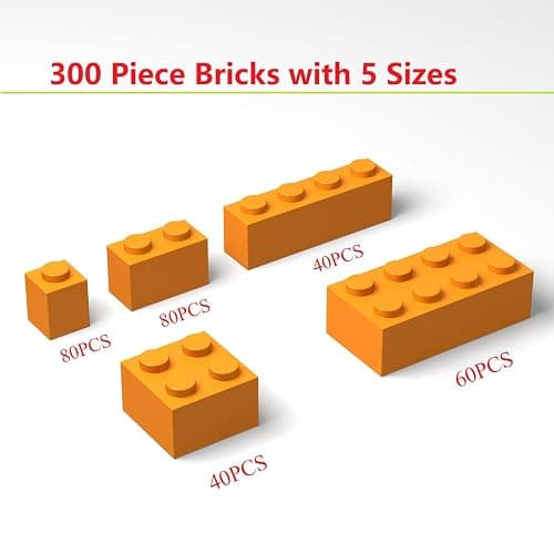 300Pcs Building Brick Bulk, Orange Bulk Bricks with 5 Sizes, Compatible with Lego and Parts and Pieces, Creative Halloween Christmas Building Block Toys for Boys Girls Ages 6 7 8 9 10 Years Old thumbnail 3