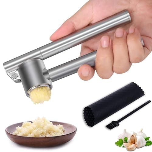 Mempedont Garlic Press Mincer - 304 Stainless Steel Garlic Crusher & Peeler Set, Detachable, Heavy-duty, Rust Proof Garlic Mincer Design for Extracts More Garlic Paste Per Clove - Image 1