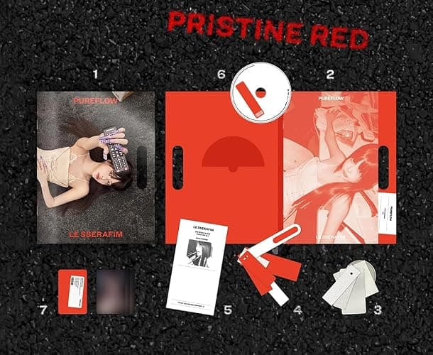 LE SSERAFIM PUREFLOW pt.1 Compact Album [Hong Eunchae Ver.] Photobook + CD + Random photocard + Tag Sticker + Tag Paper + Member Cover (PRISTINE RED Ver.) thumbnail 2