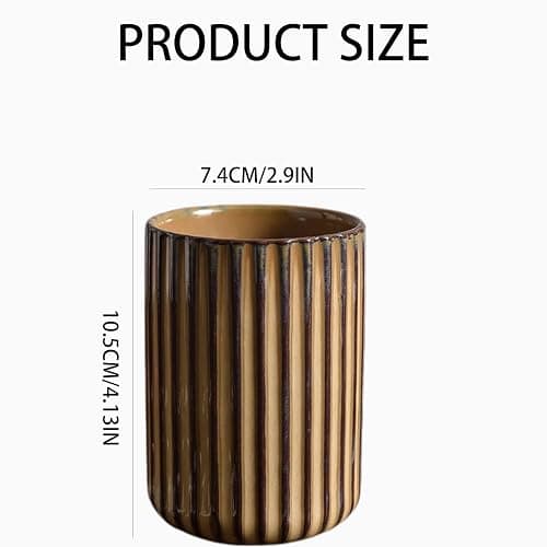 Ceramic Toothbrush Holder for Bathroom, Ceramic Toothbrush Cup, Toothpaste Organizer for Bathroom Countertop, Bathroom Storage Organizer, Kiln Transformation Cup (Brown) thumbnail 3
