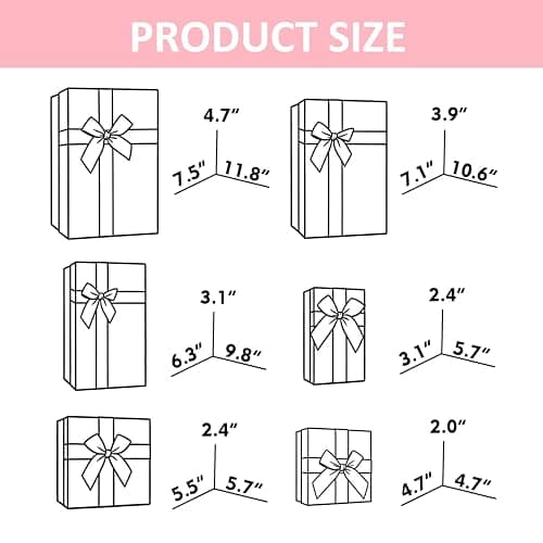 Pink Christmas Gift Box Set with Bow & Lid - 6 Sizes Birthday/Anniversary | Sturdy paperboard boxes, elegant bow & lid, 6 sizes (4.7-11.8"), classic colors. Bulk set for men, women, kids. thumbnail 3