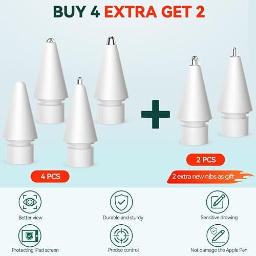 Inesore Pencil Tips for Apple Pencil Pro/1st/2nd/USB-C (6 Pack) | Multiple Styles, Military-Grade Alloy with Nano Coating, 240Hz Overclocked Touch, Wear-Resistant, Anti-Slip,with Storage Case thumbnail 2