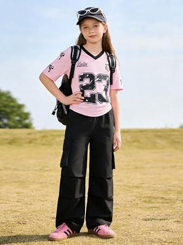 Afsmlys Tween Girls Clothes Short Sleeve Graphic T-Shirt Top + Cargo Pants 2pcs Outfit Set, Size 7-15Years thumbnail 5