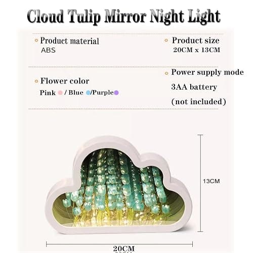 Yckeogln DIY Cloud Tulip Mirror Night Light, Simulation Flower Bedroom Cloud Tulip Table Lamp, Creative Home Decoration, Room Decor for Teen Girls (Blue) thumbnail 5