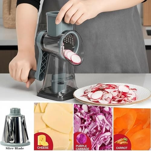 YOUCZON Rotary Cheese Grater Multi-Purpose Stainless Steel Cheese Shredder - Cheese Grater With Handle Effortless Grating of Carrots, Potatoes, Vegetables, and Fruits (blue) thumbnail 4