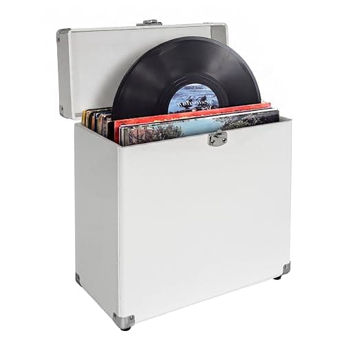 Vinyl Record Storage Box – Lockable Leather Crate for 7 10 12 Inch Records (Leather White) - Image 1