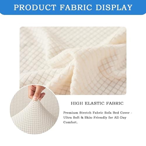 Daunkang Futon Cover Slipcover Removable Armless Sofa Bed Slipcovers Full Size with Skirt Ruffled Knitted Futon Sofa Cover Furniture Bed Protector with Elastic Bottom S White thumbnail 3