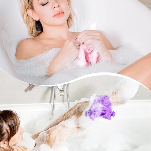 GIGULES, 3 Pieces African Net Bath Sponge African Exfoliating African Scrubbing Long Net Rag African Wash Net Shower Body Scrubber, Yellow Pink Purple thumbnail 5