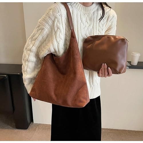 2 Pcs Slouchy Hobo Bags Women Suede Crescent Satchels Shoulder Bag Crossbody Purse Top-handle College Tote Handbag 2025 thumbnail 2