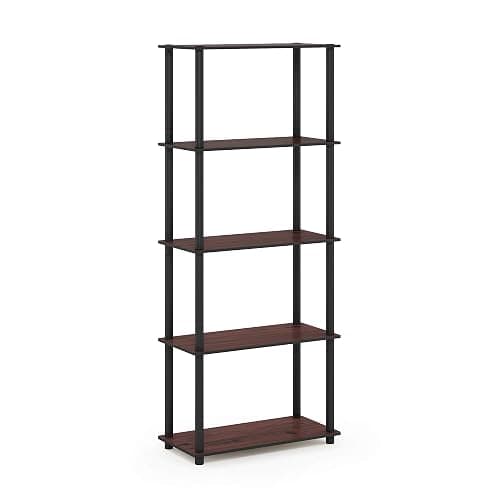 Furinno TURN-N-TUBE Storage Shelves, 5-Tier Book Shelf, Corner Shelf, Toolless Open Shelves, for Organization and Storage, Living Room, Garage, Home Office, Dark Cherry thumbnail 6