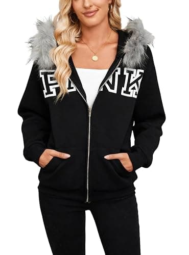 Pinclodly Zip Up Hoodie Women Men Long Sleeve Fleece Cute Hoodies Y2K Letter Print Sweatshirts Jackerts thumbnail 2