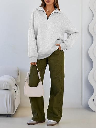 Trendy Queen Womens Oversized Sweatshirts Fall Sweaters Fashion Hoodies Half Zip Pullover Long Sleeve Shirts Clothes thumbnail 6