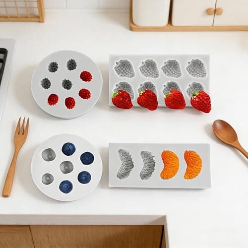 4 PCS Fruit Shaped Silicone Molds - 3D Mini Chocolate & Fruit Jelly Molds Strawberry Orange Blueberry Mulberry Candle Silicone Fruit Mold for Cupcake Decorating, Soap, Chocolate thumbnail 5