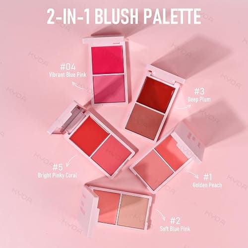 KYDA 2 Colors Cream and Powder Blush Palette, 2-In-1 Matte Contour Blush Makeup for Cheeks, High Pigmented Waterproof Face Cheek Blusher, Natural Contour Palette Powder, 02Soft Blue Pink thumbnail 2