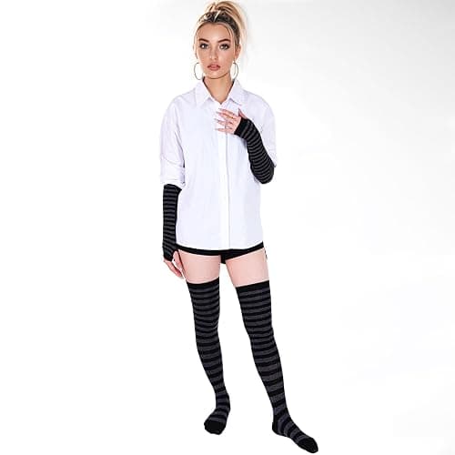 Tongcloud Women's Striped Knee High Socks, Over Knee Thigh High Socks, Arm Warmer and Fingerless Gloves Set thumbnail 5