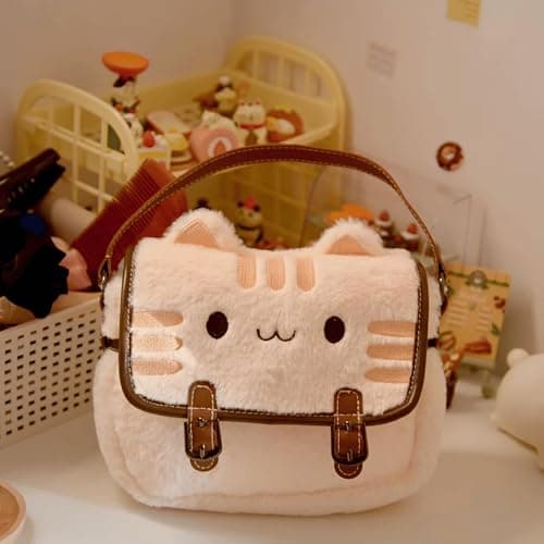 FunFink Cute Kawaii Cat Purse Plush Mini Crossbody Bag for Women, Soft Adjustable Shoulder Handbag for Cat Lovers, Novelty Gift for Christmas Valentine's Birthday (7.8x6.7x2 Inch) thumbnail 7
