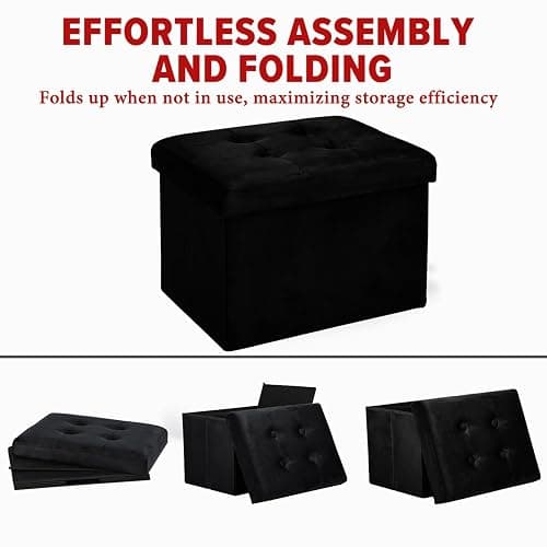 FOR FIBEROPTIC LIGHTS - Storage Ottoman Folding Foot Stool Velvet Foot Rest with Padded Modern Ottoman with Storage for Living Room Puppy Step Stool 17x13x13in(Black) thumbnail 4