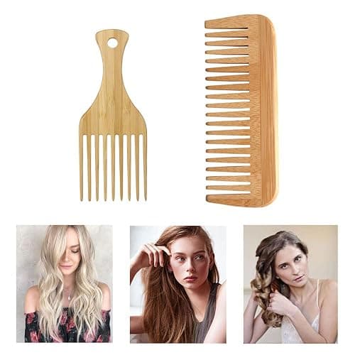 LZZEM 2Pcs Wide Tooth Wooden Comb Set Natural Sandalwood Afro Pick Comb for Gentle Detangling Anti-Static & Scalp Massage Eco-Friendly for Curly Wavy Thick or Straight Hair, Women & Girls thumbnail 5