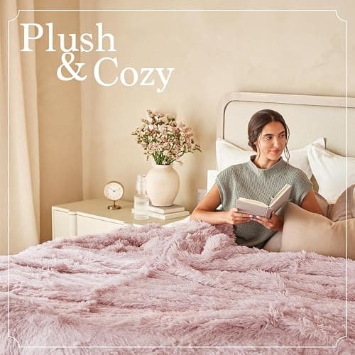The Connecticut Home Co Bedding Blanket, King 108x90, Soft Fluffy Room Decor, Cozy Warm Throws for Bed, Gifts for Women, Bedroom Cute Aesthetic Blankets Shag and Sherpa Gray thumbnail 7