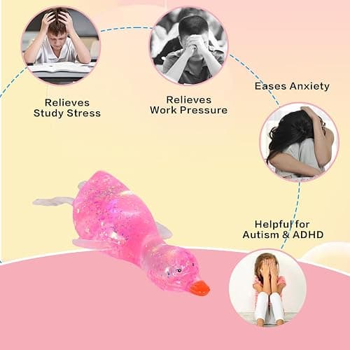 Duck Squishy Toy for Kids Ages 3+ & Adults, Stretchy Slow Rebound Malt-Sugar Style Squeeze Ball, Cute Sensory Fidget Toy for Desk, Travel, Party Favors & Stocking Stuffers(Pink) thumbnail 4