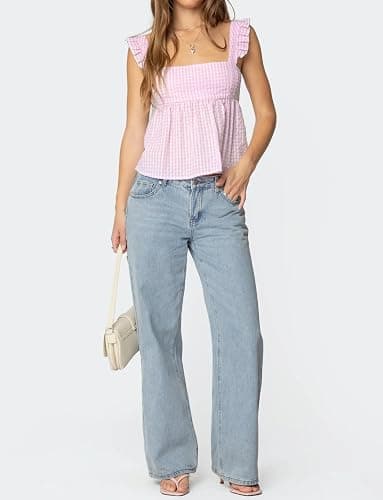 Women Teens Y2k Babydoll Tank Top Lace Trim V Neck Ruffle Flowy Crop Cami Top Summer Preppy Clothes Streetwear thumbnail 5