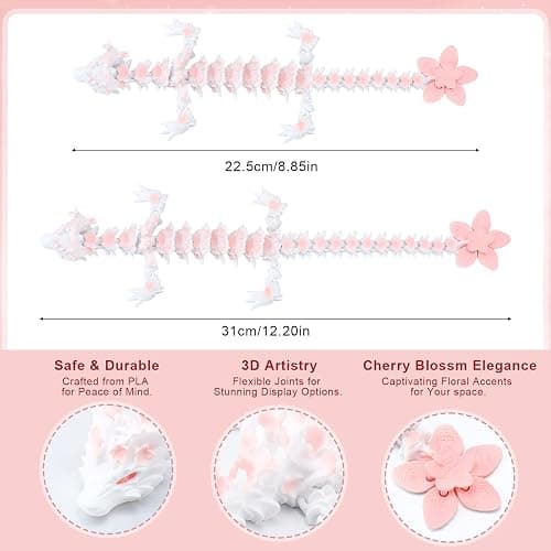Guiqulai 2pcs 3D Printed Cherry Blossom Dragon Articulated Dragon Fidget Toy Large 12.2 Inch and Small 8.85 Inch for Desk Decor Collectible thumbnail 3