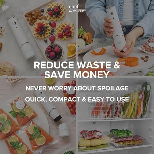 Chef Preserve Compact Vacuum Sealer for Food (Vacuum Sealer Machine + 10 Reusable Vacuum Bags) Powerful Handheld Vacuum Sealer Machine, Seal Meal Saver, Portable Food Sealer thumbnail 7