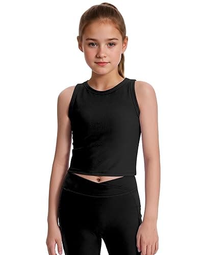 JOCMIC Girls Tank Tops Kids Athletic Tank Ribbed Knit High Neck Crop Tops for Gym Yoga thumbnail 3