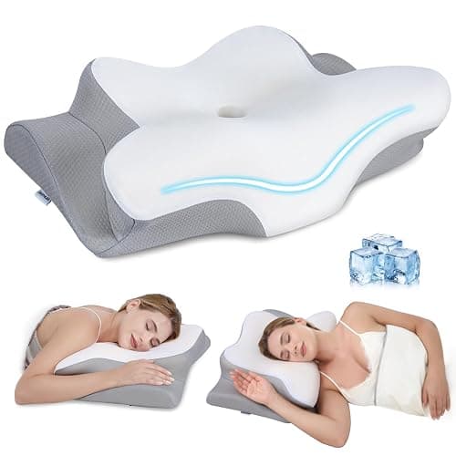 PAYHUIN Cervical Neck Pillow, Memory Foam Pillows for Neck and Shoulder Pain Relief, 2 Heights Ergonomic Pillow with Breathable Ice Silk Cover, Neck Support Pillow for Side Sleepers White - Image 1