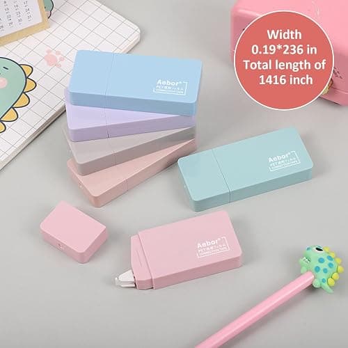 Aebor 6 Pack Correction Tape Cute White Tape Macaron Color Correction Tape, Easy To Use Applicator for Instant Corrections for Students,Office Workers thumbnail 3