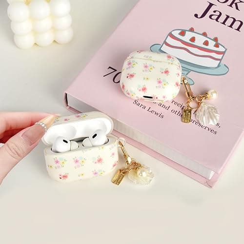 Reownest Étui AirPods 2 avec Kit Nettoyage, Design Floral Mignon avec Fleurs Élégantes, Coque TPU Douce pour Filles et Femmes，Compatible avec AirPods 2e Génération –Blanc thumbnail 3