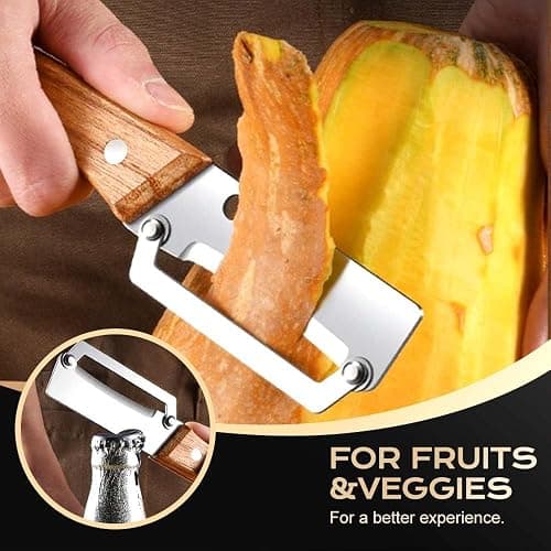 Multi-Functional Vegetable Peeler for Kitchen, Ultra-Sharp Stainless Steel Blade with Wooden Handle and Bottle Opener, For Vegetables or Fruits that Need to Be Peeled (2 Pcs) thumbnail 8