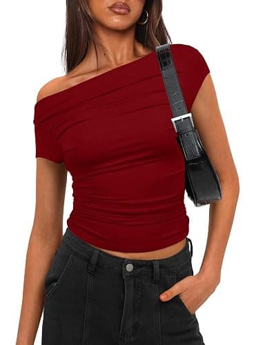 Darong Women's Summer Cap Sleeve Boat Neck Off Shoulder Top Going Out Slim Fit Tops Y2K Tight Shirts thumbnail 5
