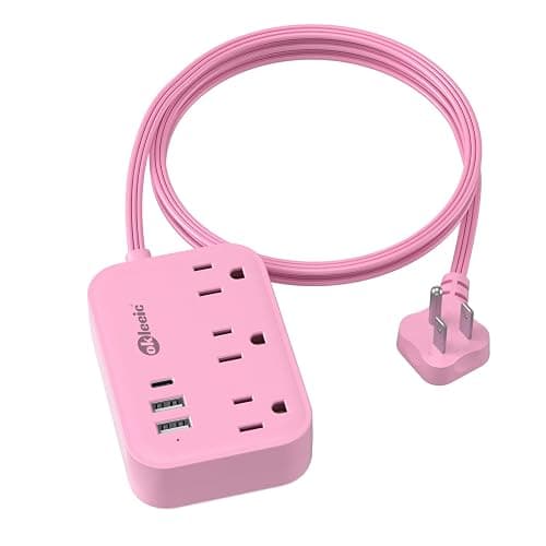 Pink Power Strip - 5Ft Extension Cord with 3 USB(1 USB C) Charging Station and 3 Outlets, Pink Desk Accessories for Cruise Travel Cute Kawaii College Dorm Desk Home Essentials - Image 1
