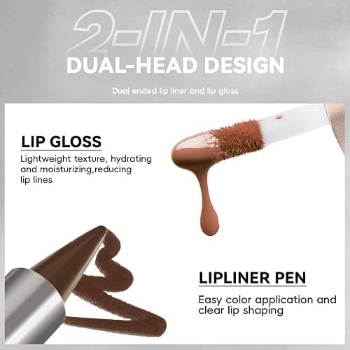 HOSAILY 2 in 1 Lip Combo Sets, Dark Brown Natural Lips Liner and Liquid Lipstick Combo Moisturizing Nude Glossy Gloss Lip Kit, Plumping Lightweight Lips Pencil with High Shine Tinted Gloss Set01 thumbnail 3