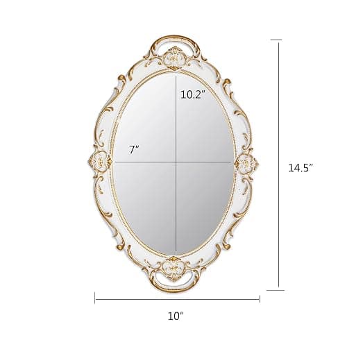Eaoundm 14.5 x 10 inchs Oval Antique Decorative Wall Mirror Vintage Hanging Mirror (White) - White thumbnail 3