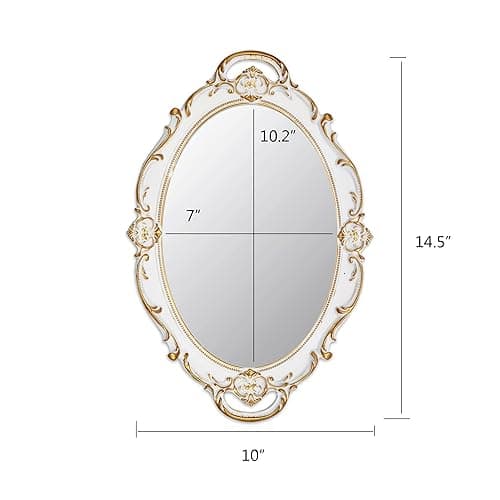 Eaoundm 14.5 x 10 inchs Oval Antique Decorative Wall Mirror Vintage Hanging Mirror (White) - White thumbnail 4
