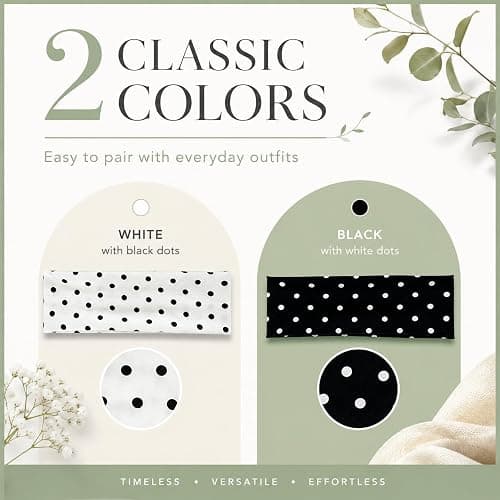 duwieo 2Pcs Classic Black White Polka Dot Wide Headbands, Elastic Non-Slip Soft Polka Dot Headband, Fashion Women Hair Accessories for Yoga Workout Party Daily thumbnail 4