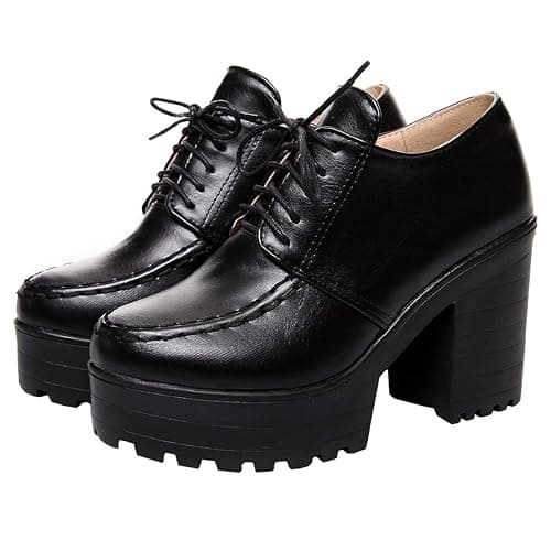 Betastella Women's Chunky Heel Platform Ankle Booties Lace Up Vintage Oxfords Shoes - 8 - Black - Image 1
