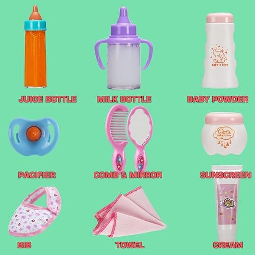 13 Pack Baby Accessories - Baby Doll Feeding and Caring Toys Set Includes Diaper Bag, Doll Diapers, Magic Bottle, Mat for Girl Toddler Kid, Babies Pretend Play Set for Birthday Gift Christmas thumbnail 6